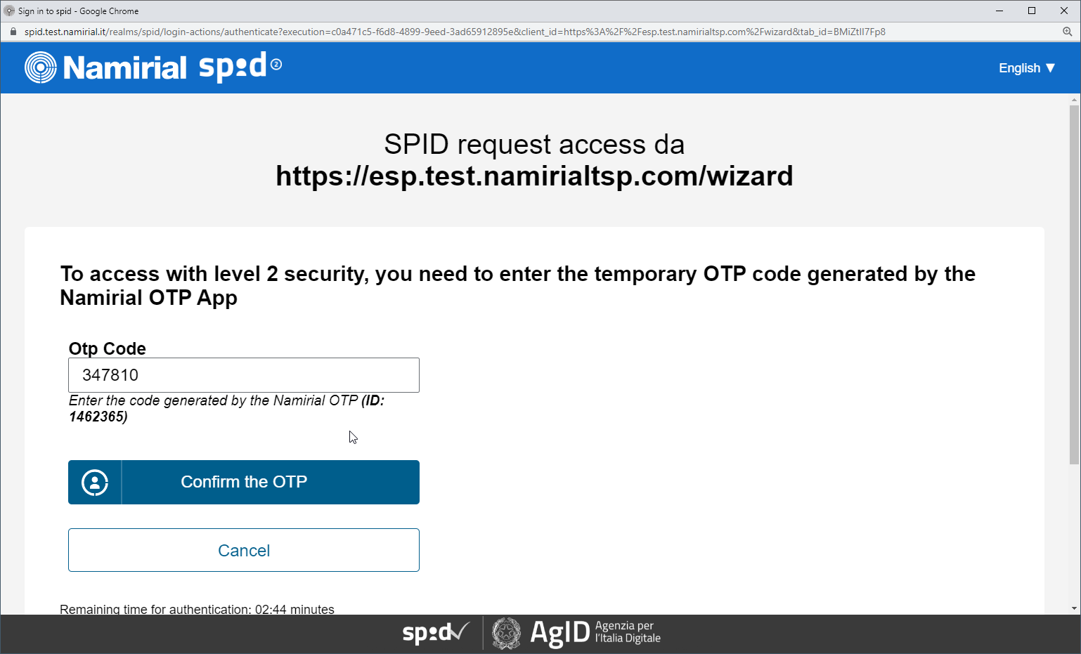 SPID Request Access OTP Entered